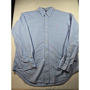 Ralph Lauren Mens‎ XL Blue Gingham Plaid Button Down Long Sleeve Flannel Shirt